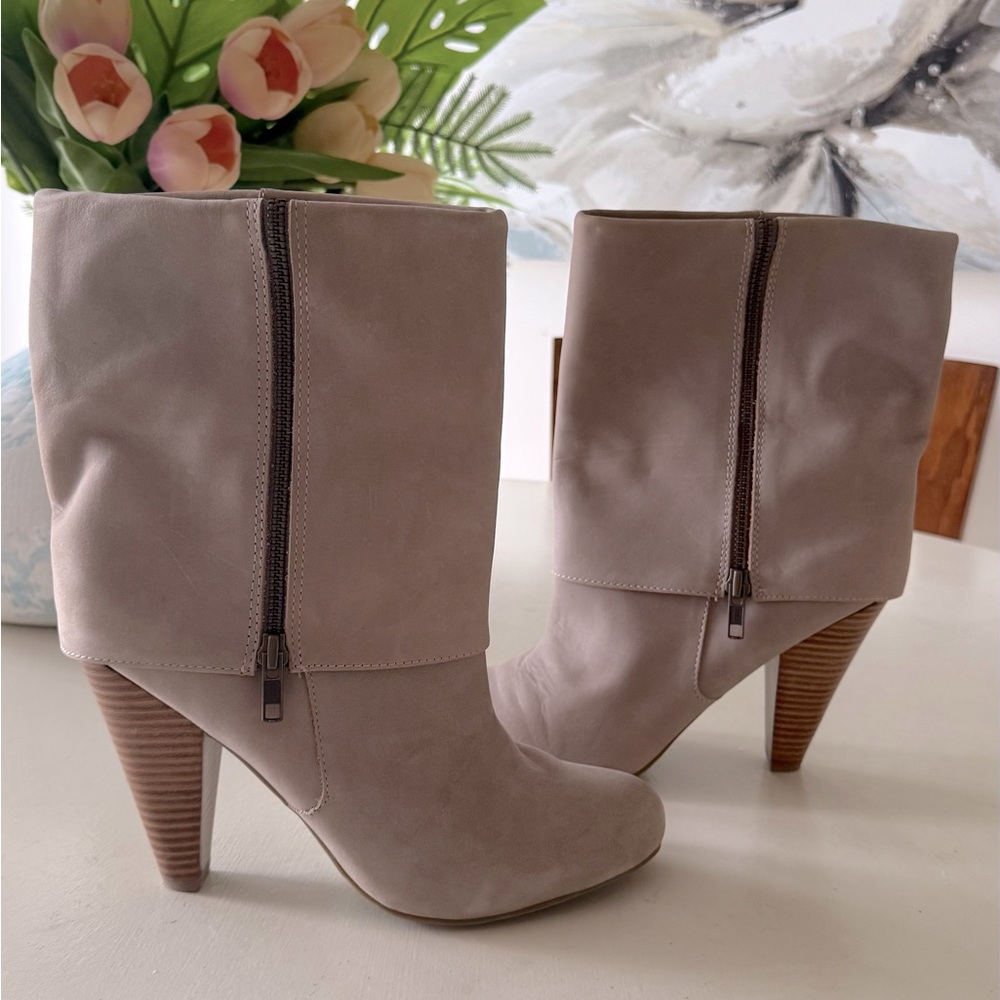 Gap  beige fold over boots  with chunky block heel